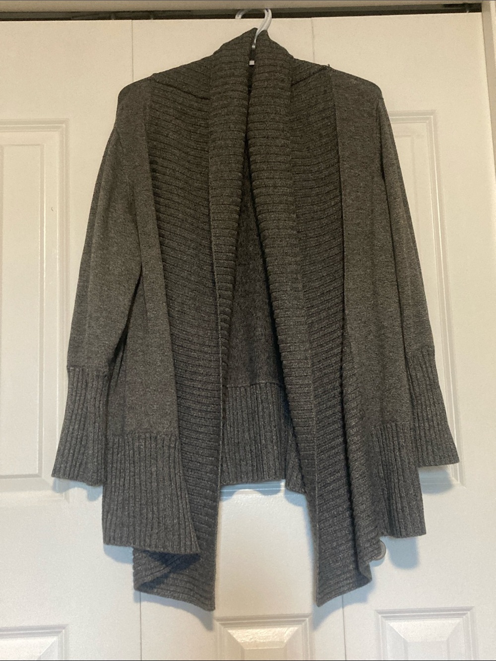 Cozy Gray Open-Front Ribbed Cardigan Sweater